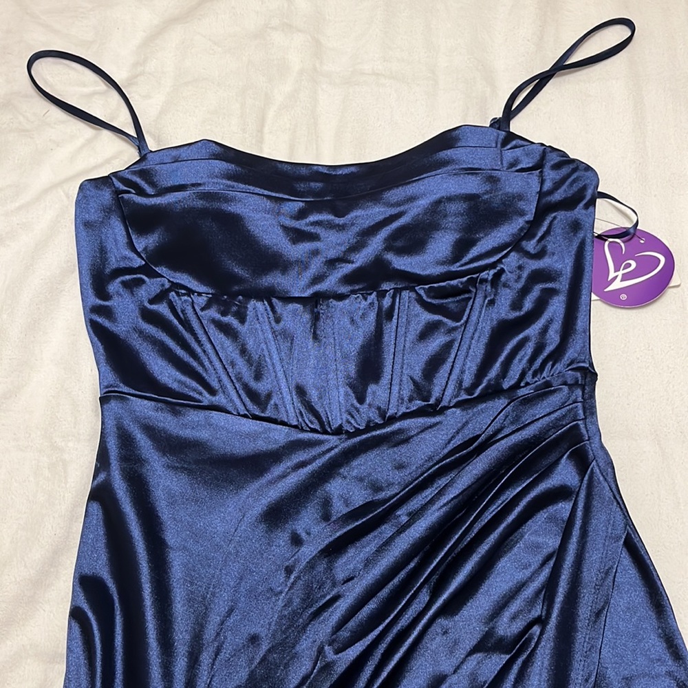 Navy Blue Satin Maxi Dress